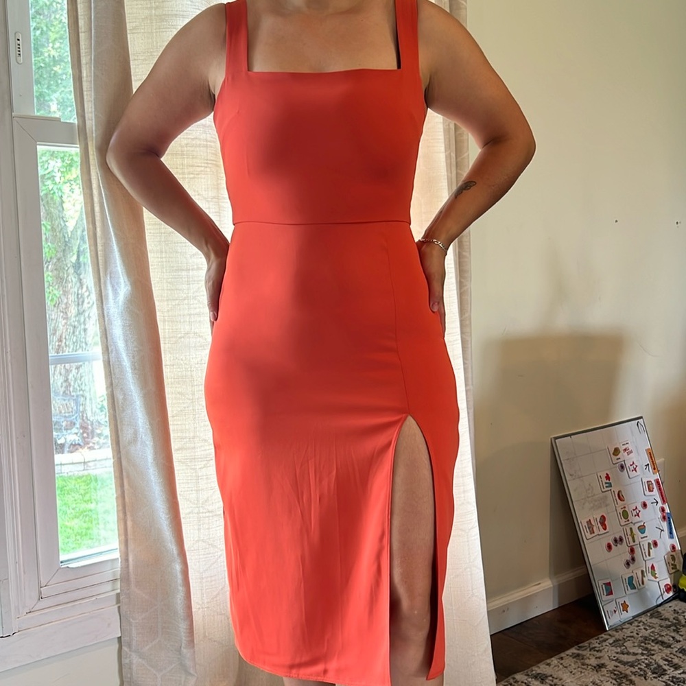 Babaton Aritzia Bright Orange 90’s Slit Dress Size 6